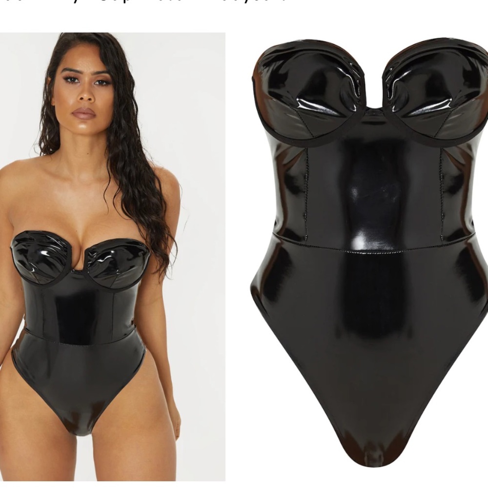 Black Vinyl Cup Detail Bodysuit